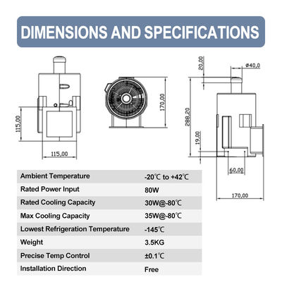 Voltage 100V to 240V 12V/24V Free Piston Stirling Cooler -145C for Cooling Solutions